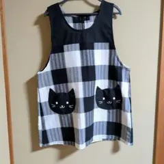 猫モチーフ ポケット付き チェック柄 エプロンのサムネイル