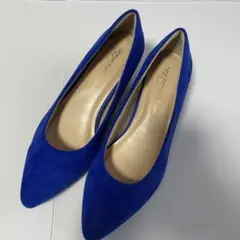 青 スエード パンプス 5cmヒール