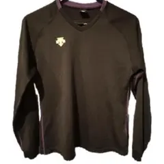 DESCENTE ブラック×パープル Vネック長袖Tシャツ バレーボール