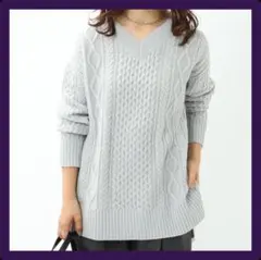 ★送料無料★カシミヤ混✨UNTITLED　アラン柄 Vネック ニットプルオーバー