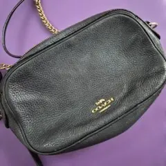 COACH ブラック レザー ショルダーバッグ