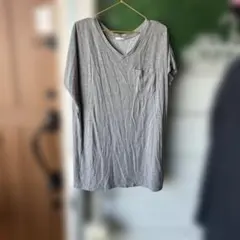 HA10 GUグレー Vネック 半袖 チュニックL