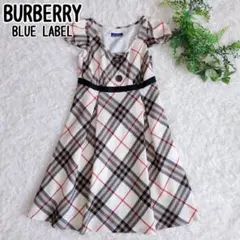 バーバリーブルーレーベル 半袖ワンピース ノバチェック ボタン リボン 36