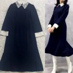 刺繍カラータイトワンピース CWFO215024 セルフォード 襟付き ネイビー