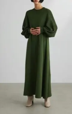 スタイルミキサー クロシェスリーブニットオリーブグリーン ロングワンピース