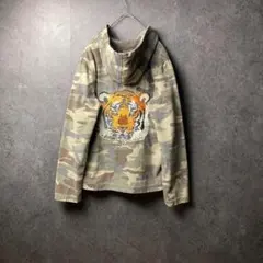 VINTAGE ジャケット　パーカー　迷彩　総柄　虎　刺繍　古着