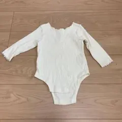 petit main イエロー色 リブメロウ長袖ロンパース 80