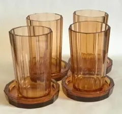 昭和初期 色被せ切子グラス&コースター4個セット