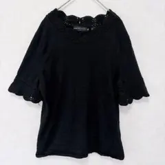 DANA BUCHMAN シルク カシミヤ ニット XL LL 黒 レース 半袖