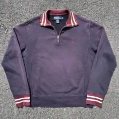[ナス紺]90s ラルフローレン ハーフジップ スウェット サンフェード