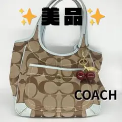 【希少】COACH シグネチャー ワンショルダー 10766 水色×ベージュ