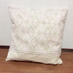 光沢レース　クッションカバー　ピンク