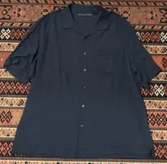 美品90s〜シルク100%オープンカラーシャツ ネイビー　無地50s60sのサムネイル