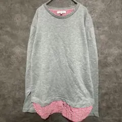 GLOBAL WORK トレーナー グレー チェック Sサイズ 重ね着風 快適