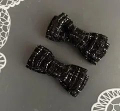 ツイードミニリボン　黒　ブラック　ヘアクリップ 量産型　地雷　ゴスロリ