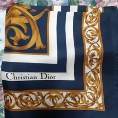 Christian Dior シルクスカーフ ネイビー/ゴールド