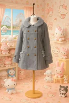 axes femme／リボン／後ペプラムブルーグレーダブルブレストコート／管A8