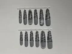 ゼブラ柄ロングネイル グレー 12個セット ロングネイル ギャル