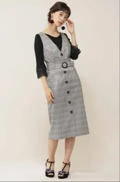 ジルスチュアート【S】2Wayジャンパースカート チェックタイトスカート ベルト