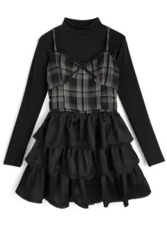 グレイル リブニットトップスxチェック柄ティアードキャミワンピース セットアップ