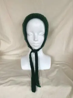 【値下げ中】編み物　かぎ編み　ニットボンネット　帽子　green ハンドメイド