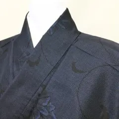 正絹 紬 濃紺に華やぐ意匠 袷 身丈155 裄64 お洒落着 街着