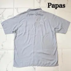 未使用 Papas パパス 背中 オープンカラーシャツ レーヨン 水色 Lのサムネイル