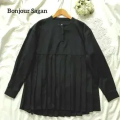 ✾Bonjour Sagan✾バンドカラー プリーツ ブラウス シャツ 黒のサムネイル