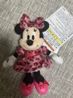 ミニー　ぬいぐるみチャーム　ピンク　ヒョウ柄