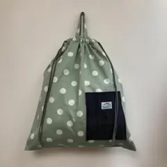 特大サイズ　ハンドメイド　持ち手付き　体操服袋　お着替え袋　ドット　ポケット付き