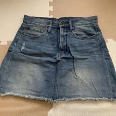 ダークデニム Aラインミニスカート フリンジ裾
