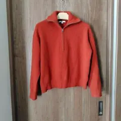 UNIQLO オレンジ リブ編みセーター Lサイズゆったりめ