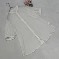 【GU】ジーユー シアーブラウス (M) オフホワイト 半袖ギャザー
