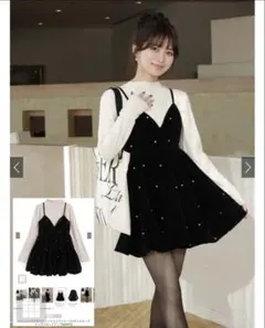 ビジューベロアキャミソールミニワンピース×ボトルネックトップス[at2576]