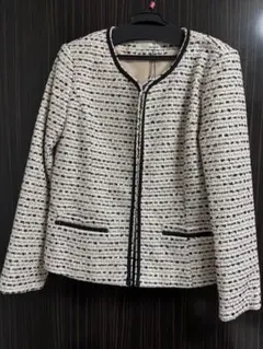 SHOO LA RUE ノーカラージャケット ホワイト/ブラック