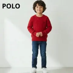 【美品】ポロ ラルフローレン ケーブルニット セーター 110 レッド 赤
