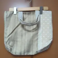 丈夫なカーテン生地！ハンドメイド A4トートバッグ レース＆ドット 内ポケット付のサムネイル