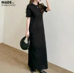ダークエンジェル 選べる2タイプ マキシワンピース 5分袖 短め丈 Mサイズ　黒