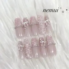 No.46 ネイルチップ ピンク 韓国 量産型 フレンチガーリー ワンホン