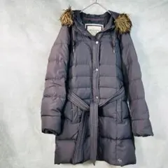 ロングダウンジャケット　フェイクファー　ベルト　チャコールグレー M