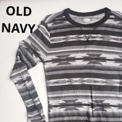 OLD NAVY ボーダーオルテガ柄 長袖カットソー S ワッフル生地Tシャツ