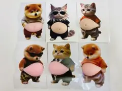 3D猫&柴犬お腹ぷにぷにシール 6匹セット スクイーズ もっちり 肉球 もこもこ