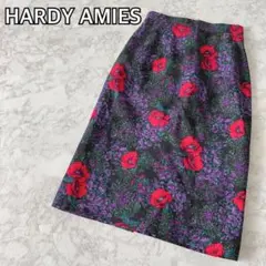 【細見え効果♡】ハーディエイミス タイト スカート 花柄 ブラック 黒 Sのサムネイル