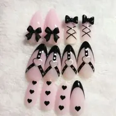 リボンとハートデザイン ネイルチップ 12個セット