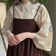 LOWRYS FARM アサコンバンドフリル７分袖 アイボリー