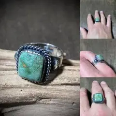 メキシカングリーンターコイズ　シルバーリング　指輪20号#インディアンジュエリー