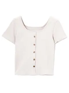 GRL フロントボタンスクエアネックリブニットトップス