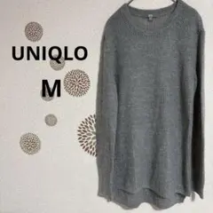 190【ユニクロ】モヘアブレンドセーター長袖ニット　透け感ふわふわ　グレー　M