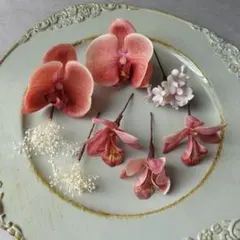 ＊お得なset＊ピーチ胡蝶蘭　ヘアパーツセット　髪飾り　和装　洋装　結婚式