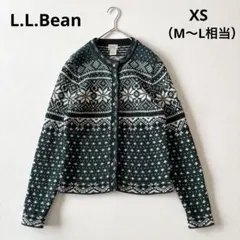 ■ L.L.Beanノルディック柄コットンカーディガングリーンメタルボタン